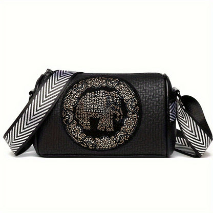 Circle Design Boston Bag, Fashion Shoulder Crossbody Bag Women, Versatile Soft PU Leather Wide Strap