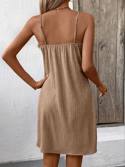 Ivy Lane Textured V-Neck Sleeveless Mini Cami Dress Light Blue / M Camel / 2XL Lavender / 2XL Light Blue / M-Camel / 2XL-Lavender / 2XL-Light Blue / S-Light Blue / L-Light Blue / 2XL-Camel / S-Camel / XL-Lavender / L-Lavender / M-Camel / L-Lavender / XL-Camel / M-Lavender / S-Light Blue / XL-