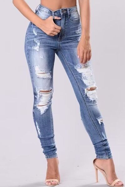 Full Size Distressed Skinny Jeans Plus Size Light / S Light / M Light / L Light / S-Light / M-Light / L-Light / XL-Light / 2XL-Light / 3XL-