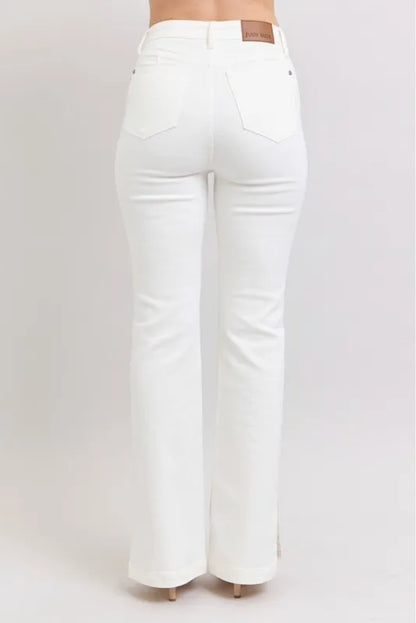 Judy Blue Full Size High Waist Side Slit Slim Bootcut Jeans Plus Size WHT / 14W WHT / 11(30) WHT / 0(24) WHT / 14W-WHT / 11(30)-WHT / 0(24)-WHT / 1(25)-WHT / 3(26)-WHT / 5(27)-WHT / 7(28)-WHT / 9(29)-WHT / 13(31)-WHT / 15(32)-WHT / 16W-WHT / 18W-WHT / 20W-WHT / 22W-WHT / 24W-
