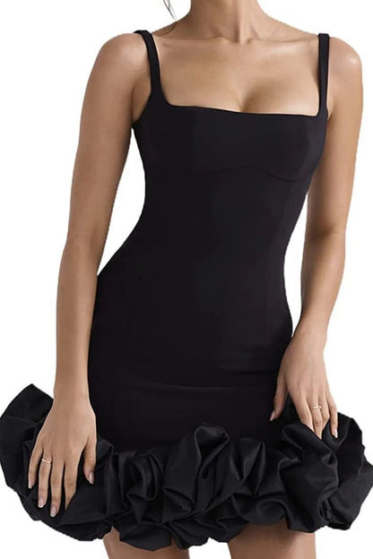 Ruched Square Neck Sleeve Mini Dress