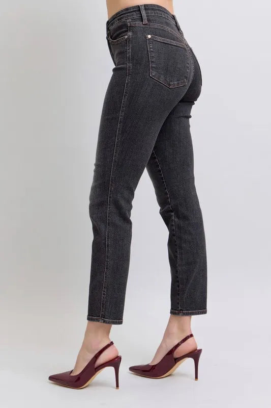 Judy Blue Full Size Midi Rise Tummy Control Slim Jeans Plus Size BK / 24W BK / 0(24) BK / 1(25) BK / 24W-BK / 0(24)-BK / 1(25)-BK / 3(26)-BK / 5(27)-BK / 7(28)-BK / 9(29)-BK / 11(30)-BK / 13(31)-BK / 15(32)-BK / 14W-BK / 16W-BK / 18W-BK / 20W-BK / 22W-