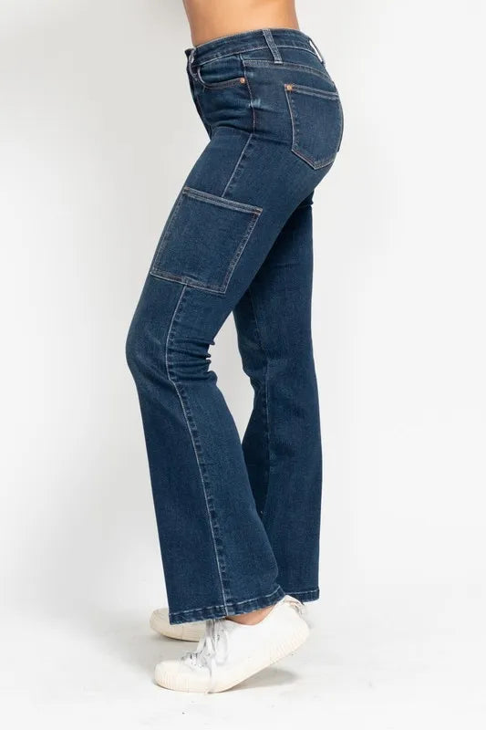 Judy Blue Full Size High Waist Cargo Bootcut Jeans Plus Size DK / 1(25) DK / 3(26) DK / 5(27) DK / 1(25)-DK / 3(26)-DK / 5(27)-DK / 7(28)-DK / 9(29)-DK / 11(30)-DK / 13(31)-DK / 15(32)-DK / 14W-DK / 16W-DK / 18W-DK / 20W-DK / 22W-DK / 24W-DK / 0(24)-