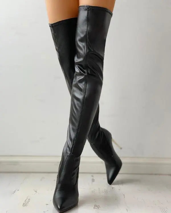 Allure Stiletto: Zipper Knee-High Thin Heel Boots with Pointed Toe black / US6 black / US7 