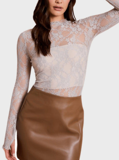 Lace Mock Neck Long Sleeve Top Light Gray / XL White / L Light Gray / M Light Gray / XL-White / L-Light Gray / M-Black / S-Black / M-Black / L-White / XL-Tan / XL-Light Gray / L-Light Gray / S-Tan / S-White / M-Tan / L-Black / XL-White / S-Tan / M-