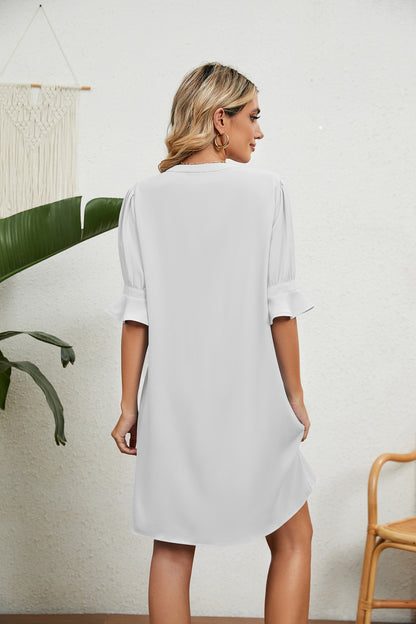 Notched Neck Flounce Sleeve Dress White / 2XL Green / 2XL White / S White / 2XL-Green / 2XL-White / S-Sky Blue / M-Green / L-White / XL-Black / M-Green / M-Navy / 2XL-Navy / L-Sky Blue / 2XL-White / L-Black / 2XL-Black / XL-Sky Blue / L-Black / L-Navy / XL-Sky Blue / XL-Black / S-Navy / M-Sky Blue / S-Green / S-Navy / S-Green / XL-White / M-