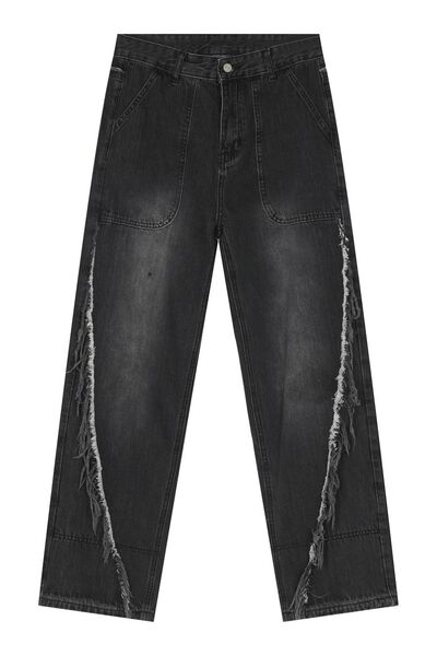 Raw Hem Jeans with Pockets Dark / L Dark / M Dark / S Dark / L-Dark / M-Dark / S-Dark / XL-