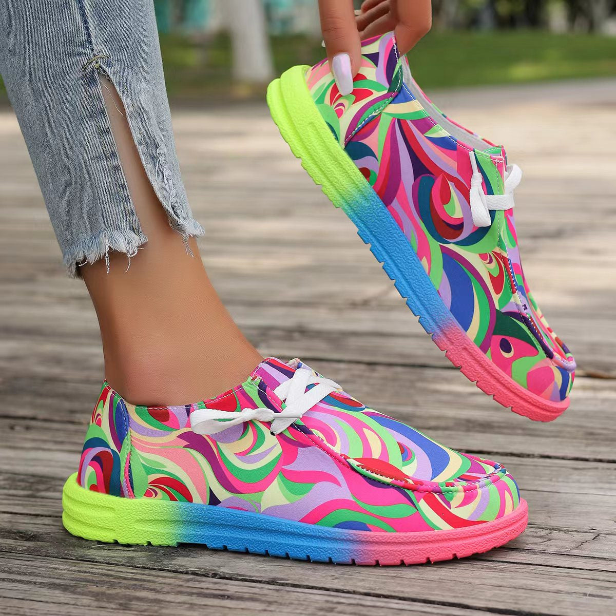Colorful Round Toe Canvas Slip-Ons Style C