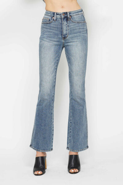 Judy Blue Full Size Tummy Control Back Embroidered Pocketed Bootcut Jeans Plus Size REG INSEAM