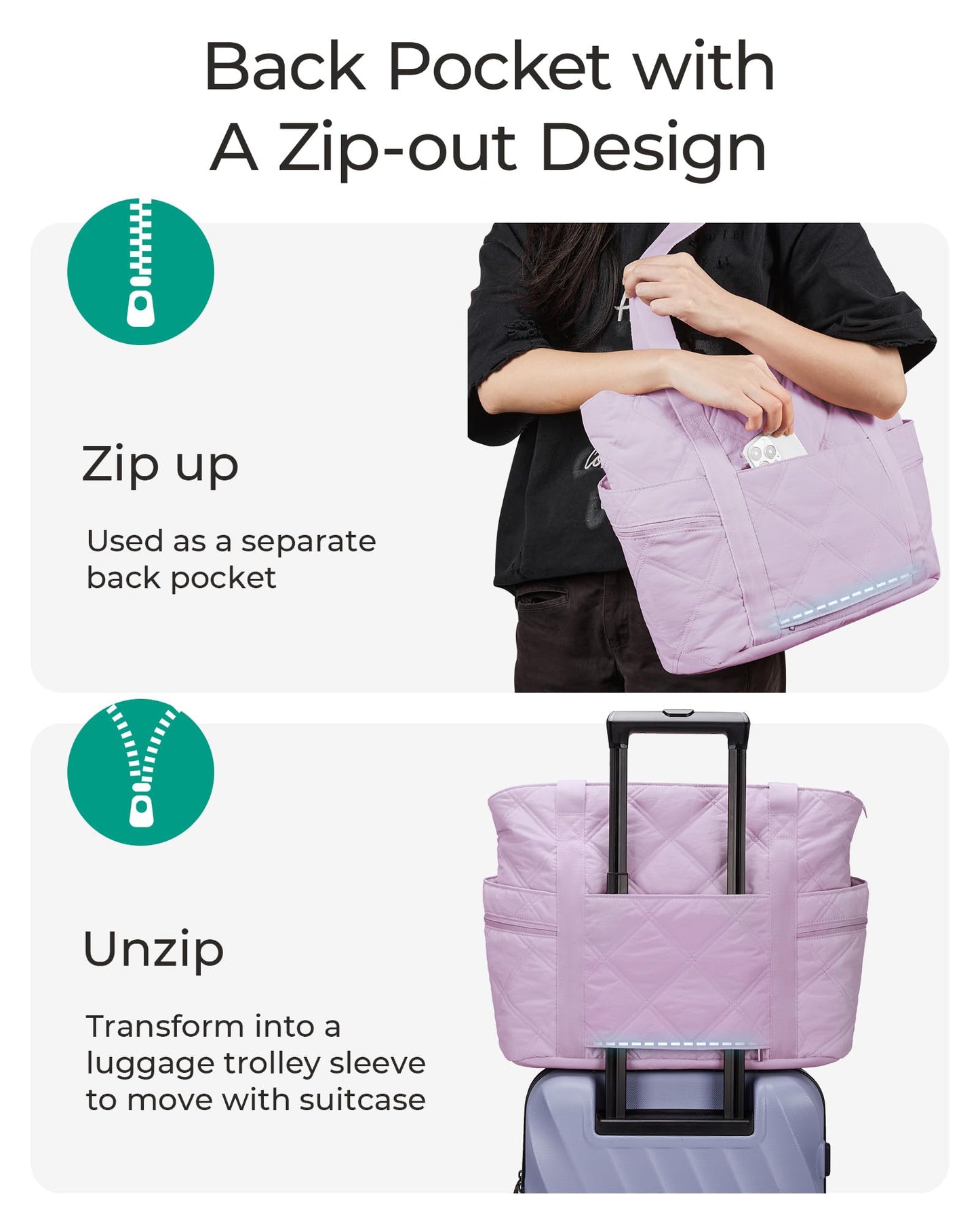 BAGSMART Crush Tote Bag for Women, 20L Puffer Work Tote with Zipper, Travel Essentials Quilted Nurse Hospital Bag