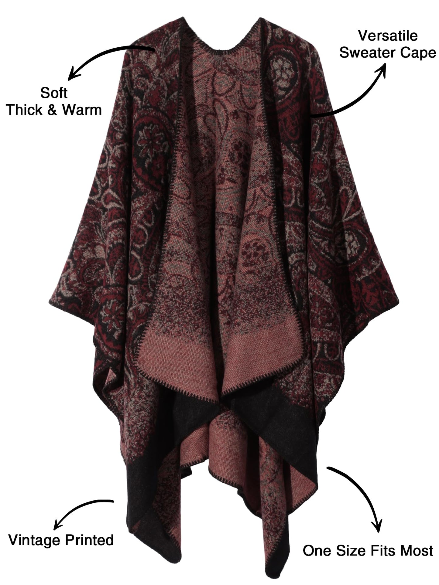 Bestshe Women's Boho Open Front Poncho Knitted Plaid Shawl Wrap Cape Tassel Cardigan Sweater