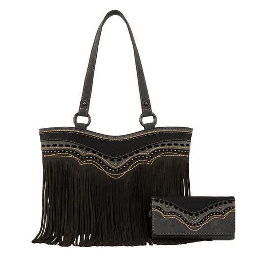 Montana West Western Tote Bag for Women Tooled Fringe Purse and Handbag with Wallet