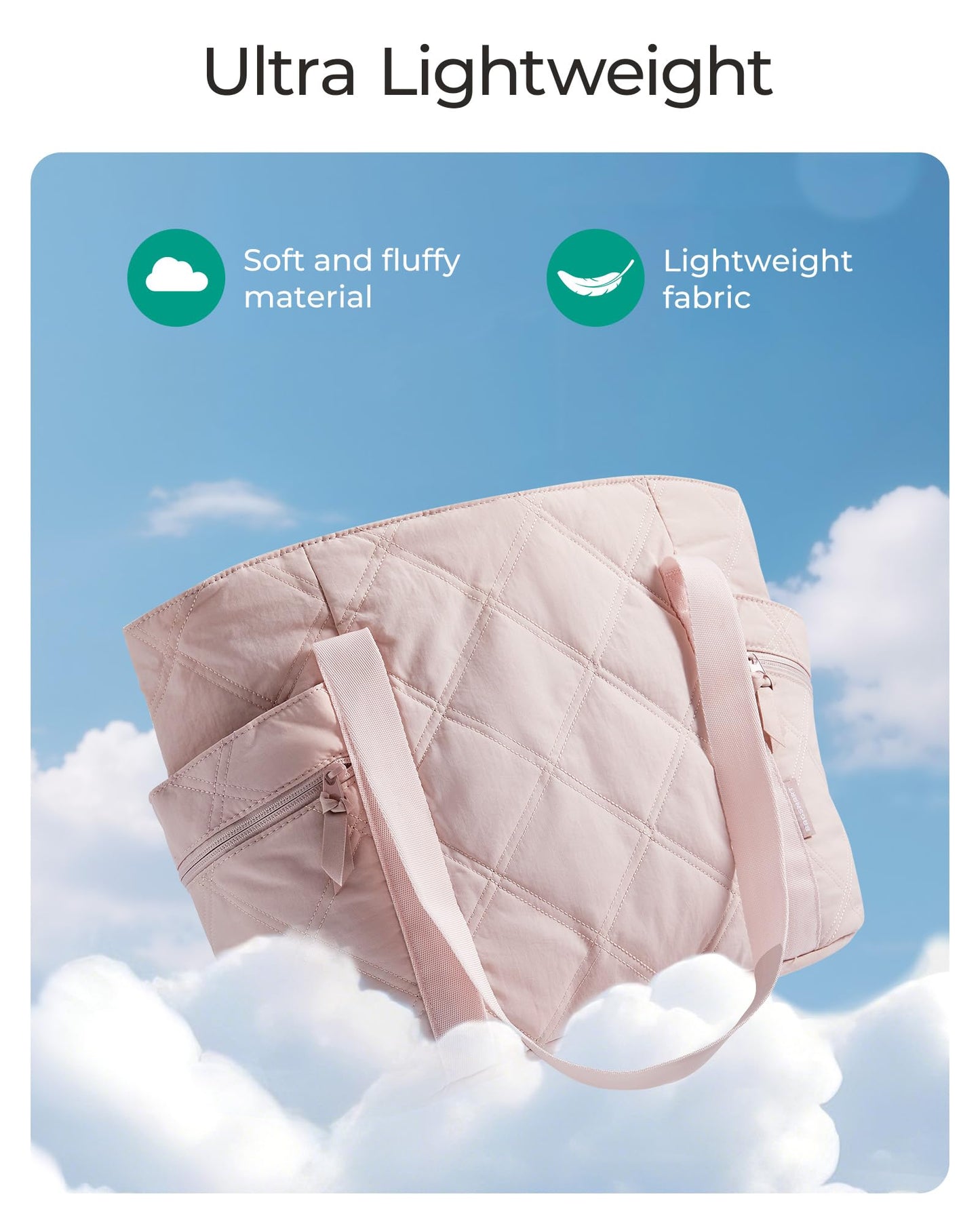 BAGSMART Crush Tote Bag for Women, 20L Puffer Work Tote with Zipper, Travel Essentials Quilted Nurse Hospital Bag