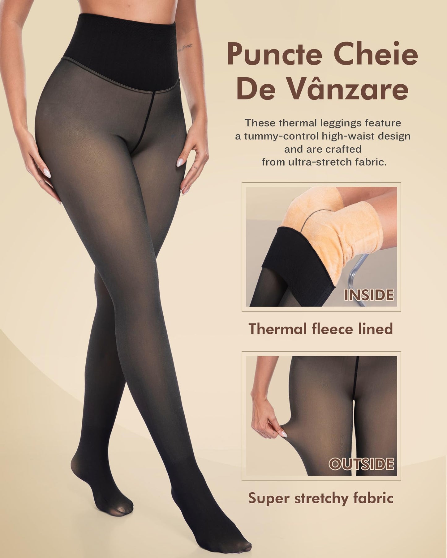 CHRLEISURE Women's Fleece Lined Tights - Fake Sheer Warm Pantyhose Thick Winter Leggings