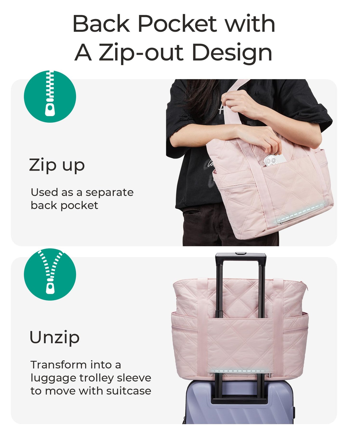 BAGSMART Crush Tote Bag for Women, 20L Puffer Work Tote with Zipper, Travel Essentials Quilted Nurse Hospital Bag