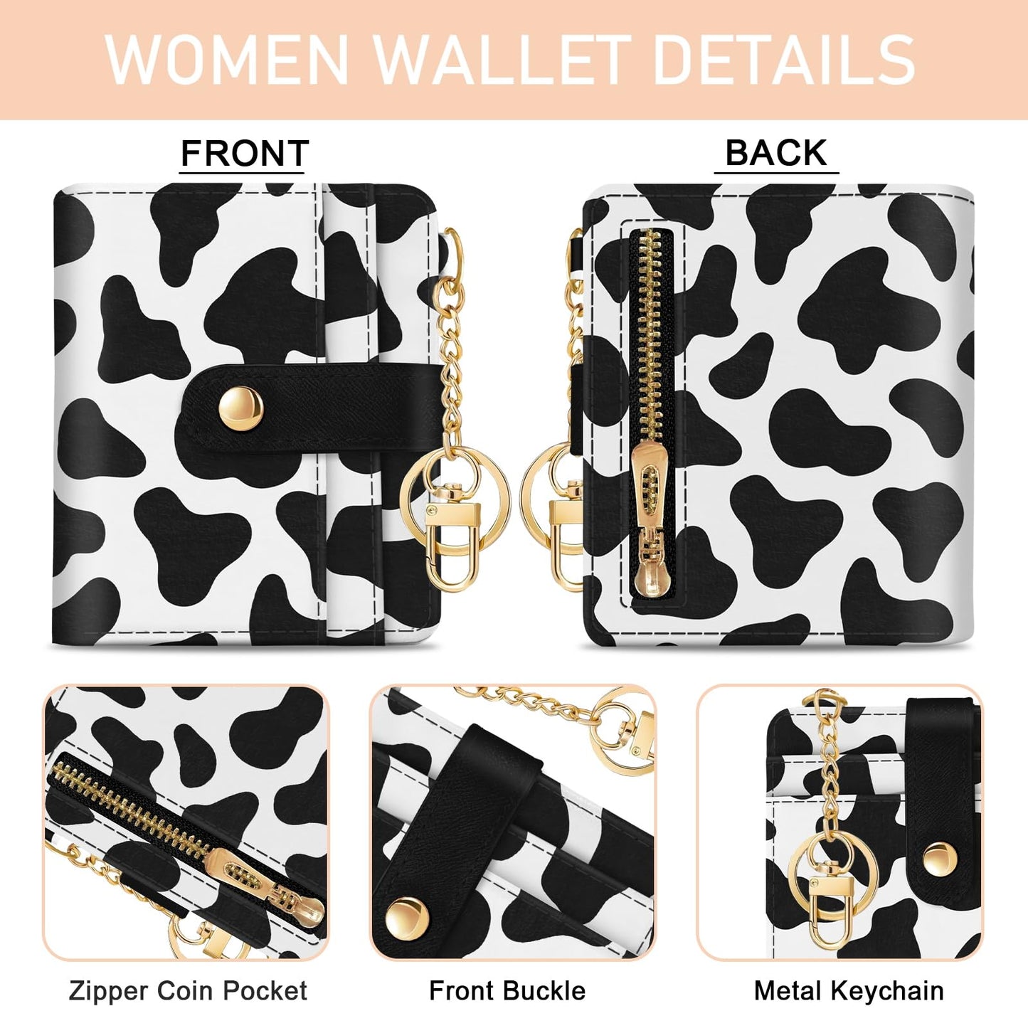 Black Cat Floral Rfid Women Wallet, Small Slim Thin Credit Card Wallet, PU Leather Bifold Cash Zipper Coin Pocket ID Window for Female Ladies Teen Girls Girly