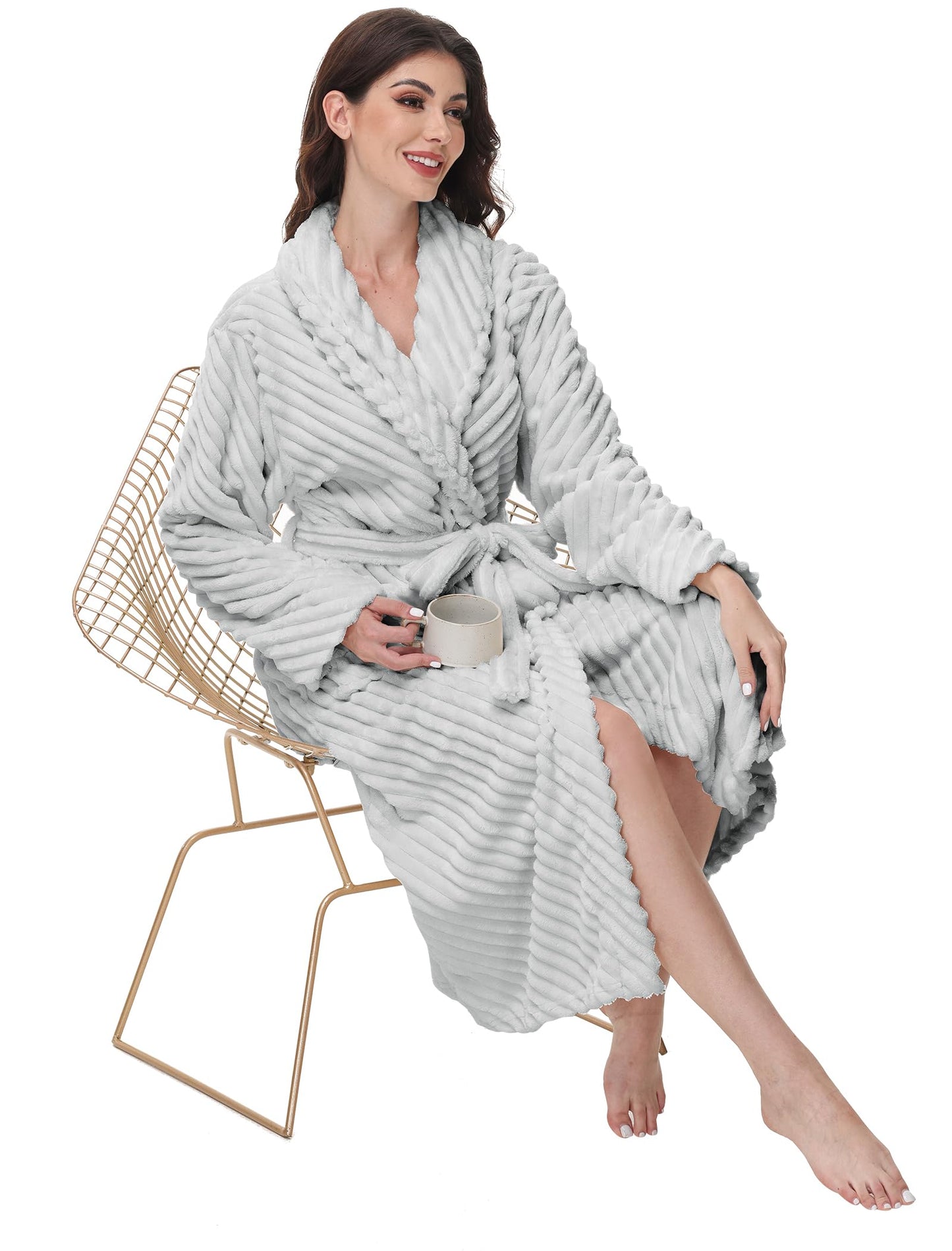 Yurhap Premium Robes for Women - Super Soft Cozy Fleece Womens Robe Plush Long Bathrobe