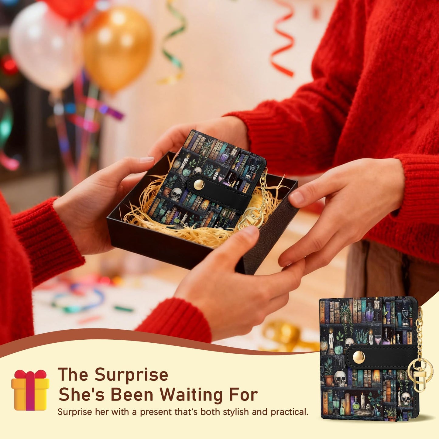 Black Cat Floral Rfid Women Wallet, Small Slim Thin Credit Card Wallet, PU Leather Bifold Cash Zipper Coin Pocket ID Window for Female Ladies Teen Girls Girly