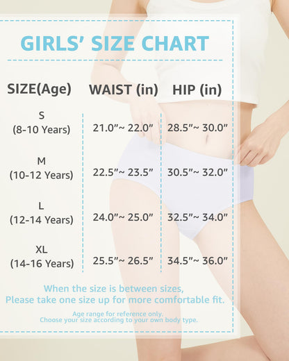 POPKOK Teen Girls Cotton Underwear Mid Waist Brief Panties 6 pack