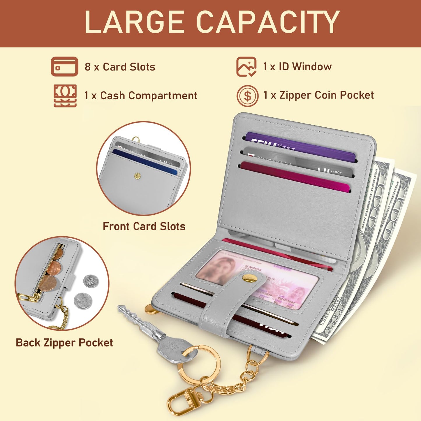 Black Cat Floral Rfid Women Wallet, Small Slim Thin Credit Card Wallet, PU Leather Bifold Cash Zipper Coin Pocket ID Window for Female Ladies Teen Girls Girly