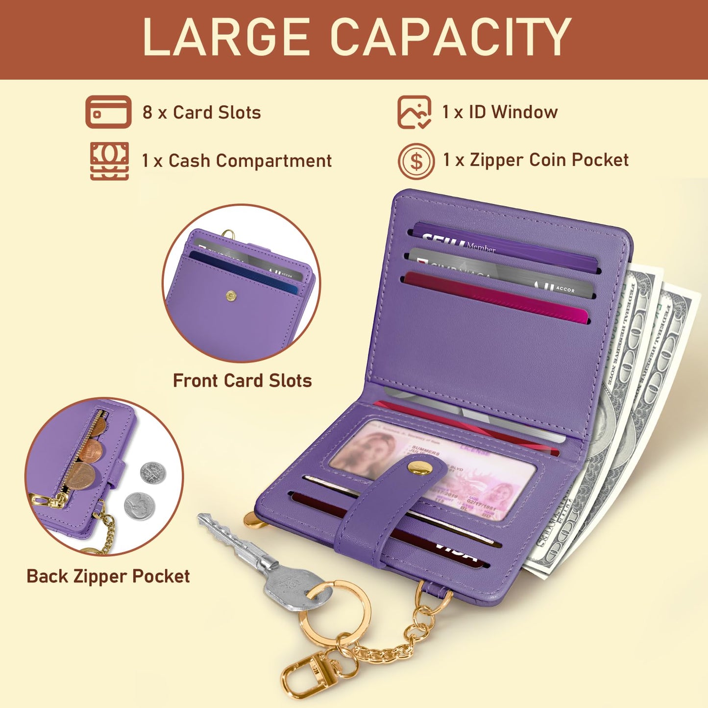 Black Cat Floral Rfid Women Wallet, Small Slim Thin Credit Card Wallet, PU Leather Bifold Cash Zipper Coin Pocket ID Window for Female Ladies Teen Girls Girly