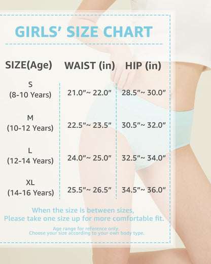 POPKOK Teen Girls Cotton Underwear Mid Waist Brief Panties 6 pack