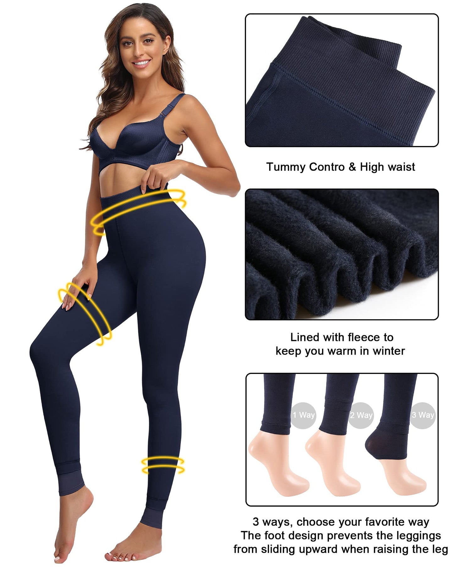 CHRLEISURE Women's Fleece Lined Tights - Fake Sheer Warm Pantyhose Thick Winter Leggings