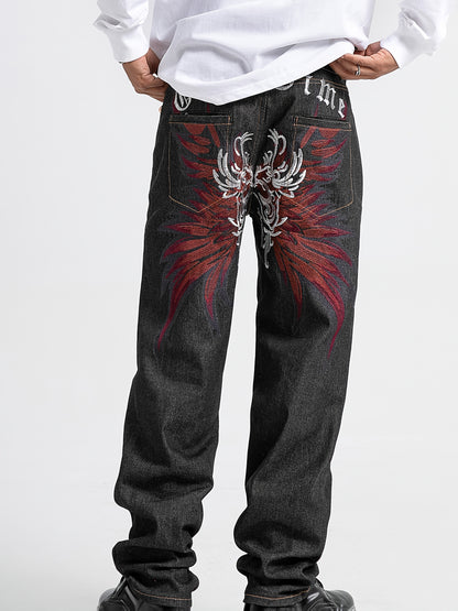 Men's Embroidered Straight-Leg Jeans - Rayon Blend, Non-Stretch Denim 30 / Black 32 / Black 34 / Black 30 / Black-32 / Black-34 / Black-36 / Black-38 / Black-40 / Black-42 / Black-