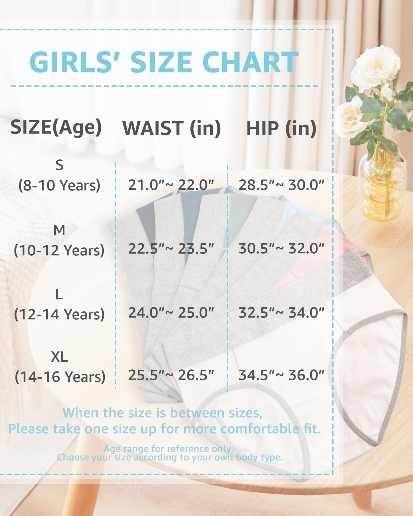 POPKOK Teen Girls Cotton Underwear Mid Waist Brief Panties 6 pack