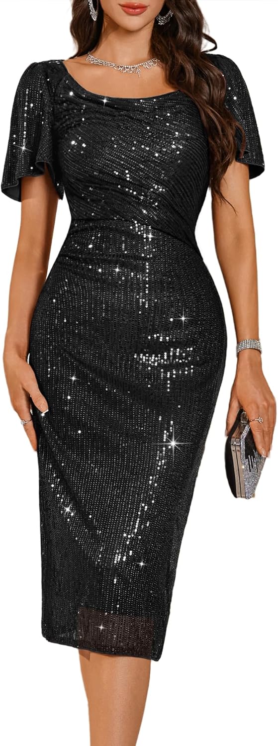 BeryLove Women Sequin Cocktail Formal Party Dress Sparkly Classy Evening Dresses