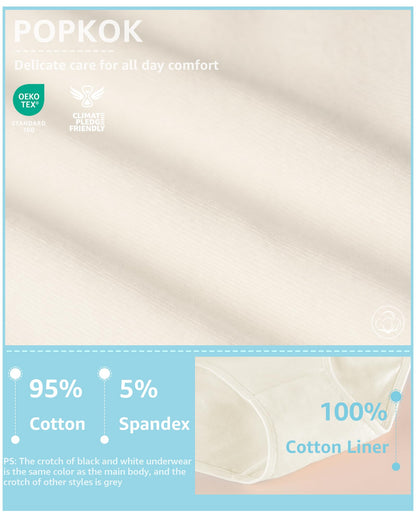 POPKOK Teen Girls Cotton Underwear Mid Waist Brief Panties 6 pack