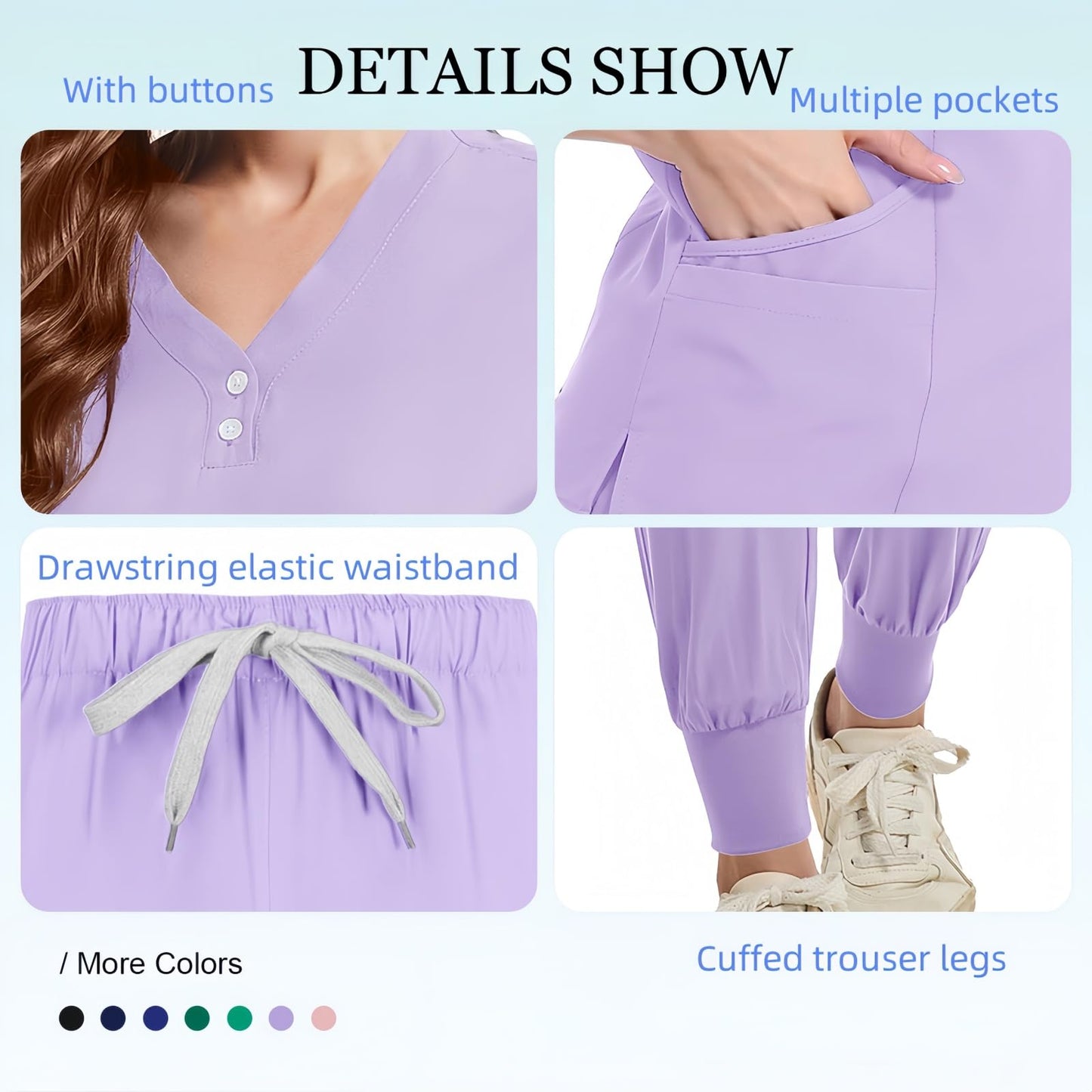 V-neck medical nurse uniform set, hospital work clothes, suitable for nurses, dentists, veterinarians，beautician