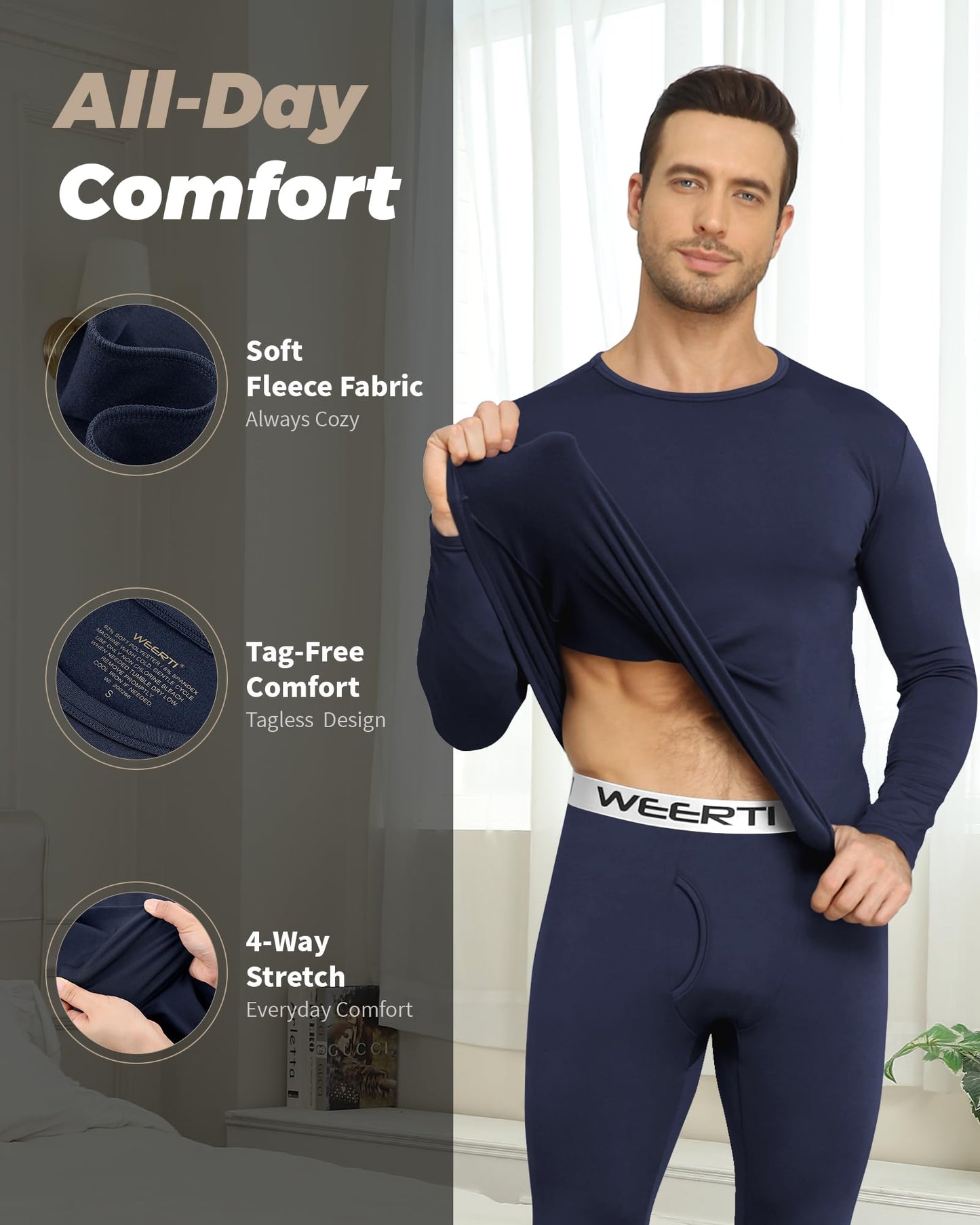WEERTI Thermal Underwear for Men Long Johns with Fleece Lined Base Layer Men Cold Weather Top Bottom