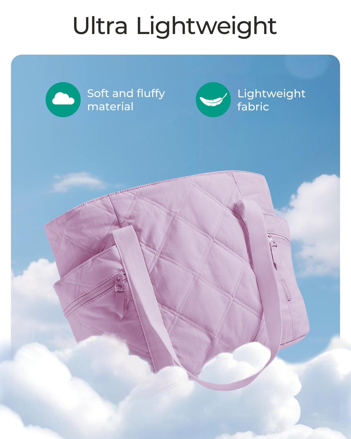 BAGSMART Crush Tote Bag for Women, 20L Puffer Work Tote with Zipper, Travel Essentials Quilted Nurse Hospital Bag