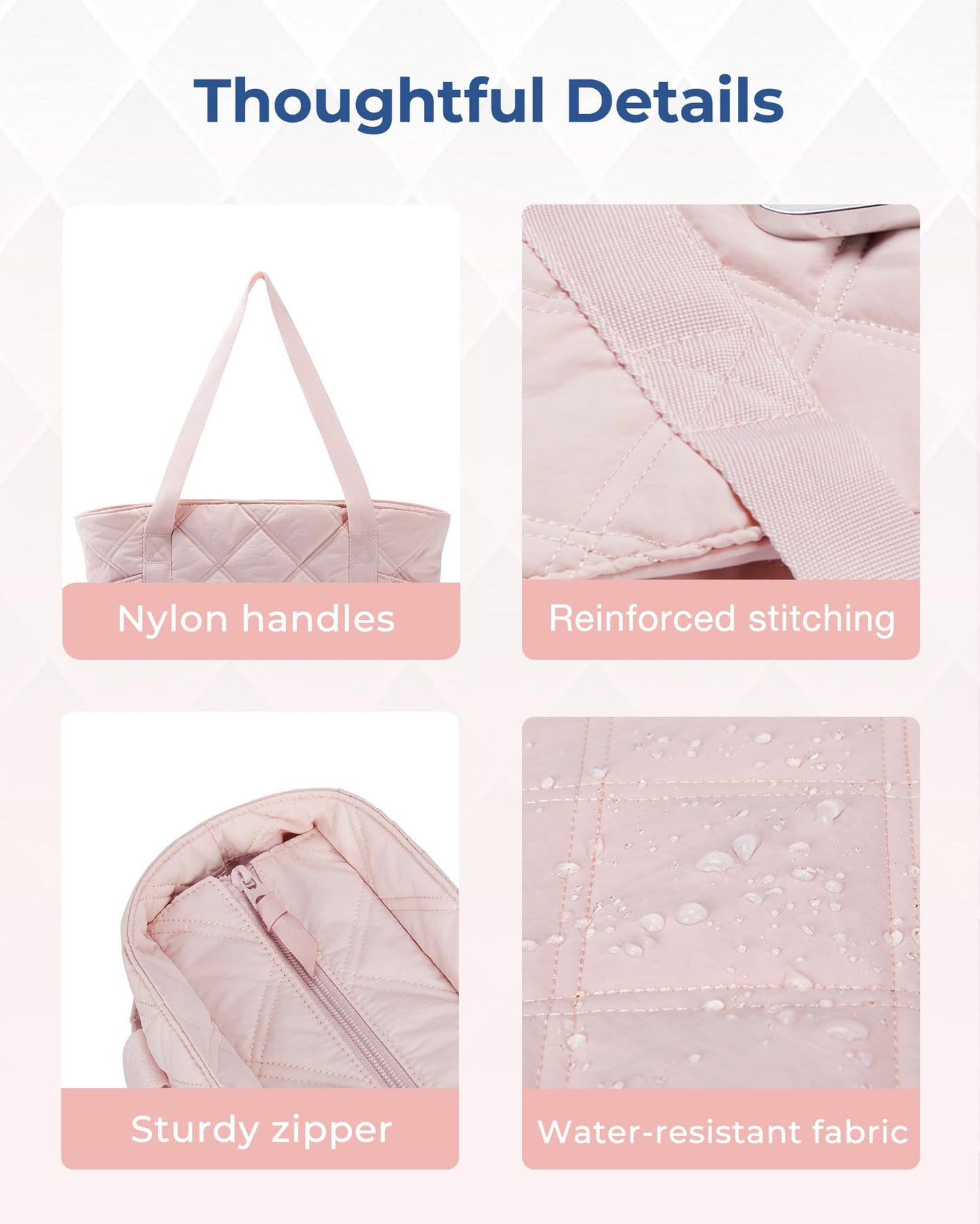 BAGSMART Crush Tote Bag for Women, 20L Puffer Work Tote with Zipper, Travel Essentials Quilted Nurse Hospital Bag