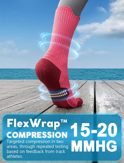 Womens Coolmax Bamboo Viscose Compression Running Crew Socks, Moisture-Wicking Anti-Blister Hiking&Gym Athletic