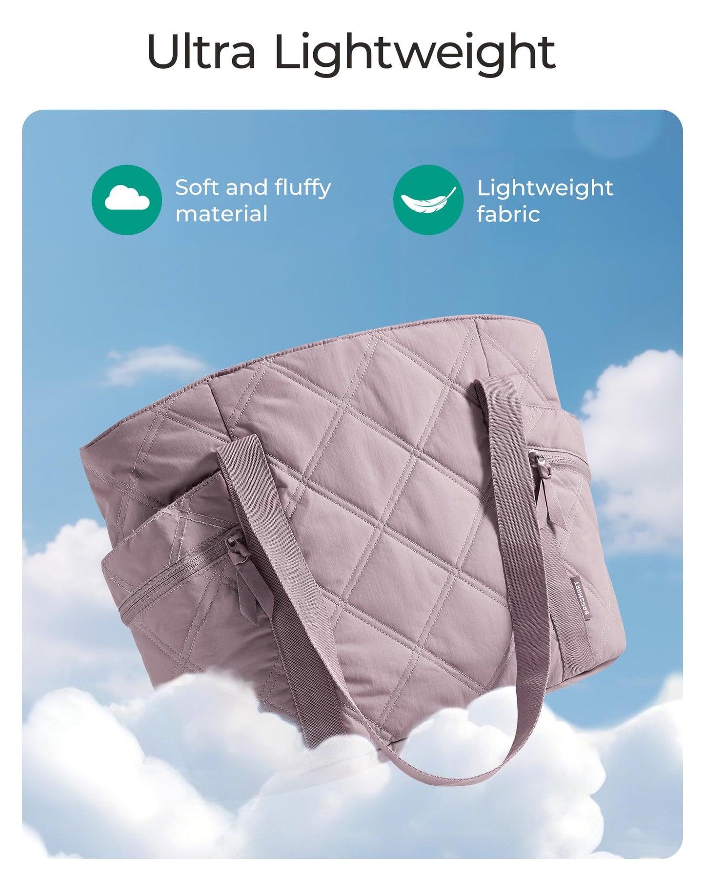 BAGSMART Crush Tote Bag for Women, 20L Puffer Work Tote with Zipper, Travel Essentials Quilted Nurse Hospital Bag