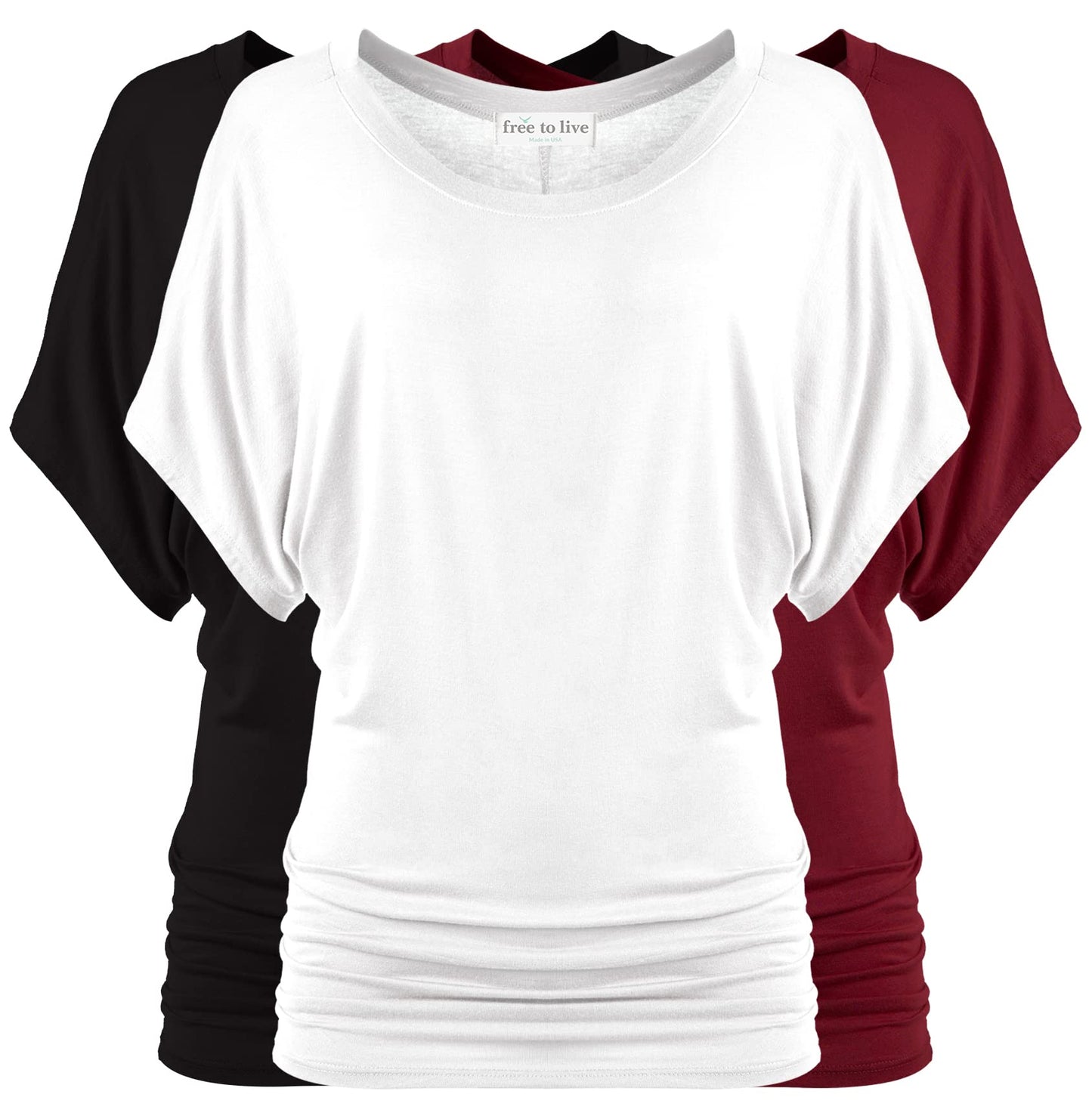 Free to Live 3 Pack Dolman Sleeve Tunic Dressy Business Casual Tops for Women Short Sleeve Shirts Work Outfits Travel Clothes