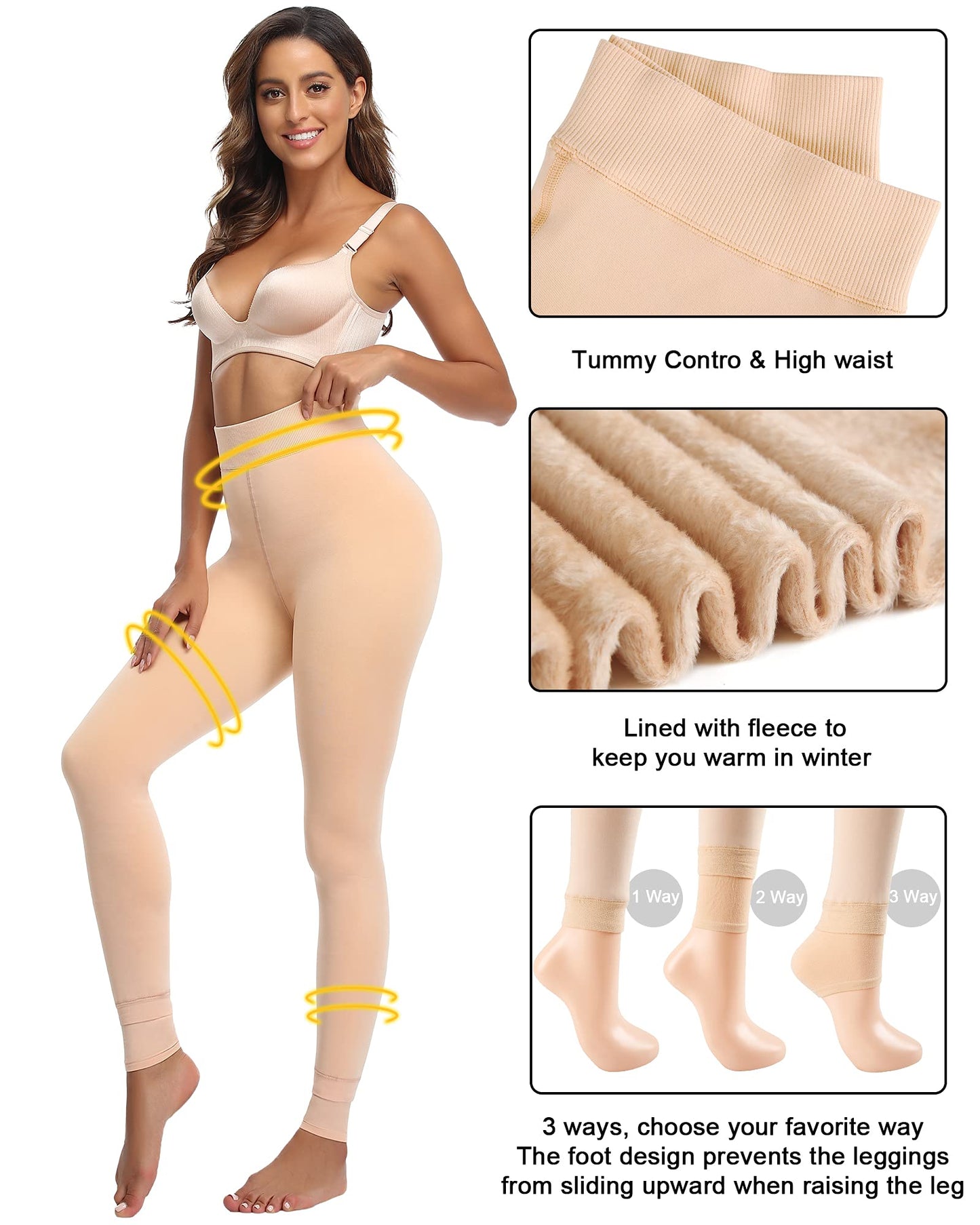 CHRLEISURE Women's Fleece Lined Tights - Fake Sheer Warm Pantyhose Thick Winter Leggings