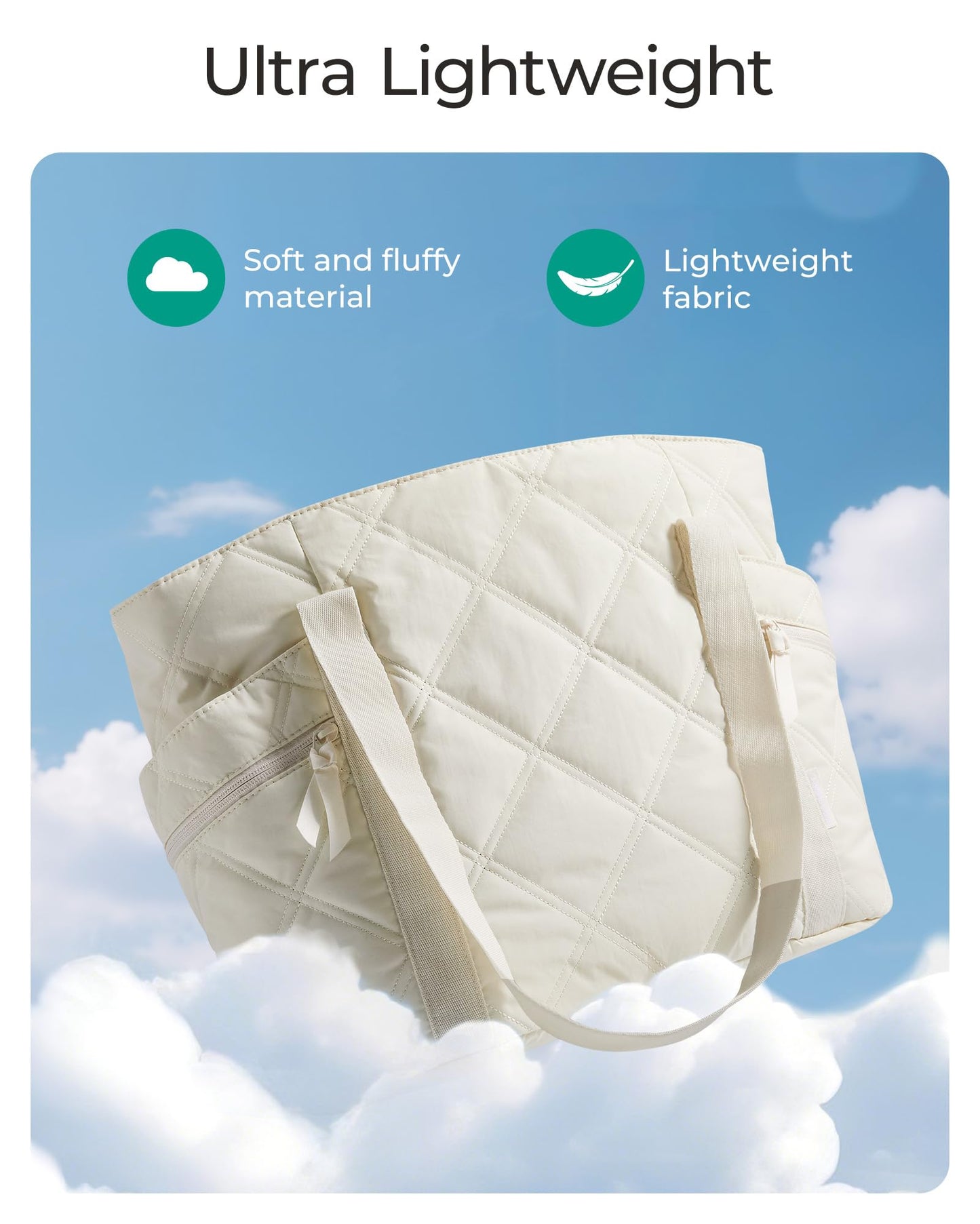 BAGSMART Crush Tote Bag for Women, 20L Puffer Work Tote with Zipper, Travel Essentials Quilted Nurse Hospital Bag