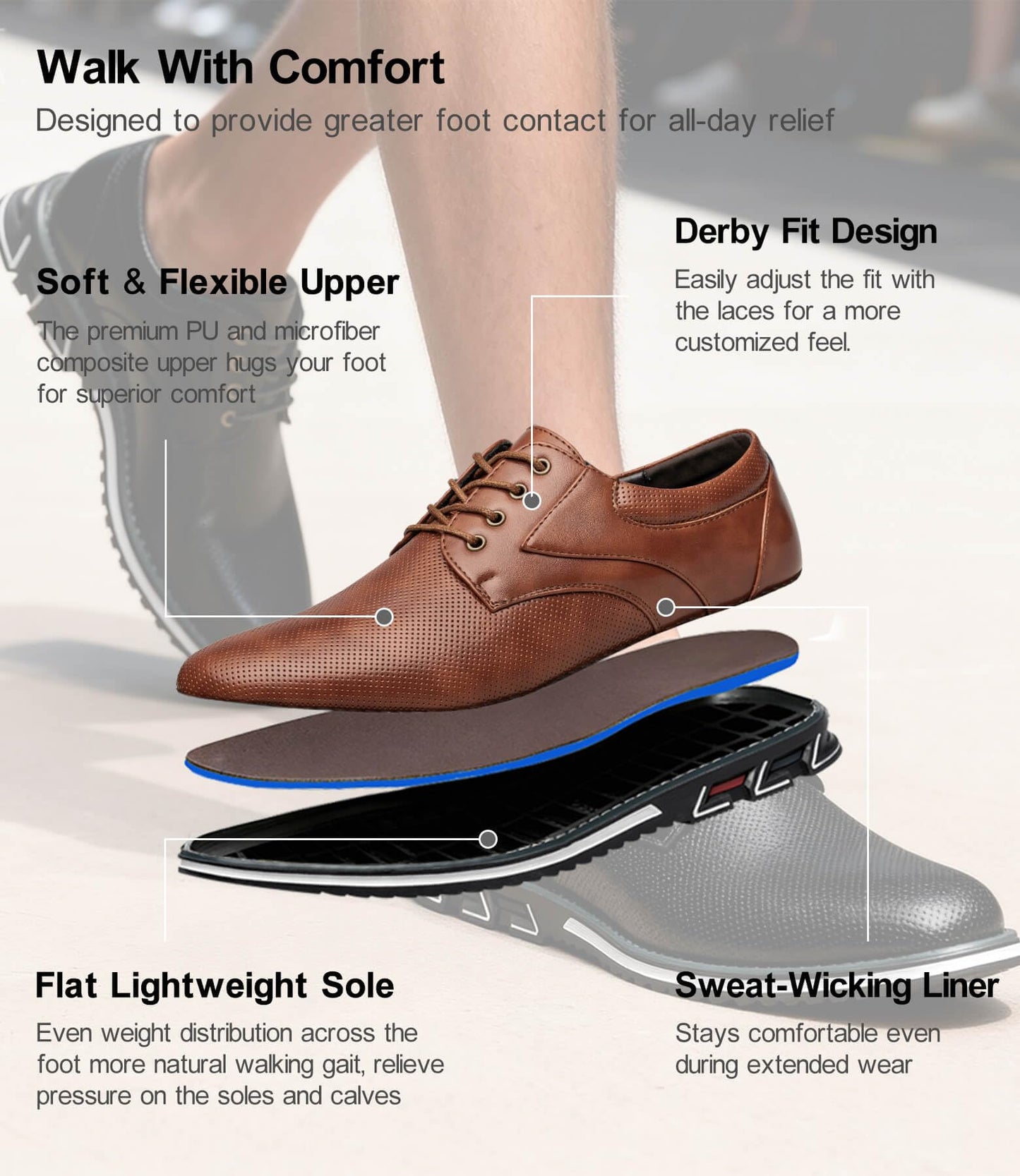 Men's Casual Dress Shoes Comfort, Fashion Dress Sneakers Men, Superior Soft Leather Mens Oxford Business Casual Shoe