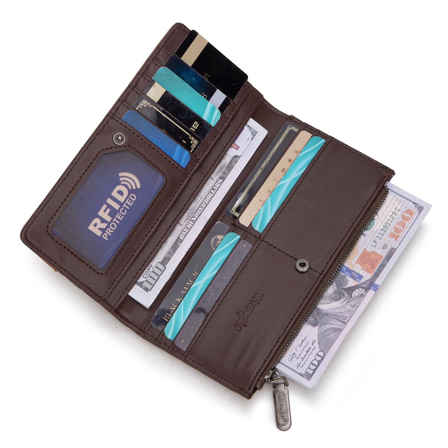 Wrangler Cow Print Wallets Womens Bifold Credit Card Wallet Women's Wallets, Card Cases & Money Organizers Brown Wallet for Women Ladies Female Cash Wallett with Smooth Zipper