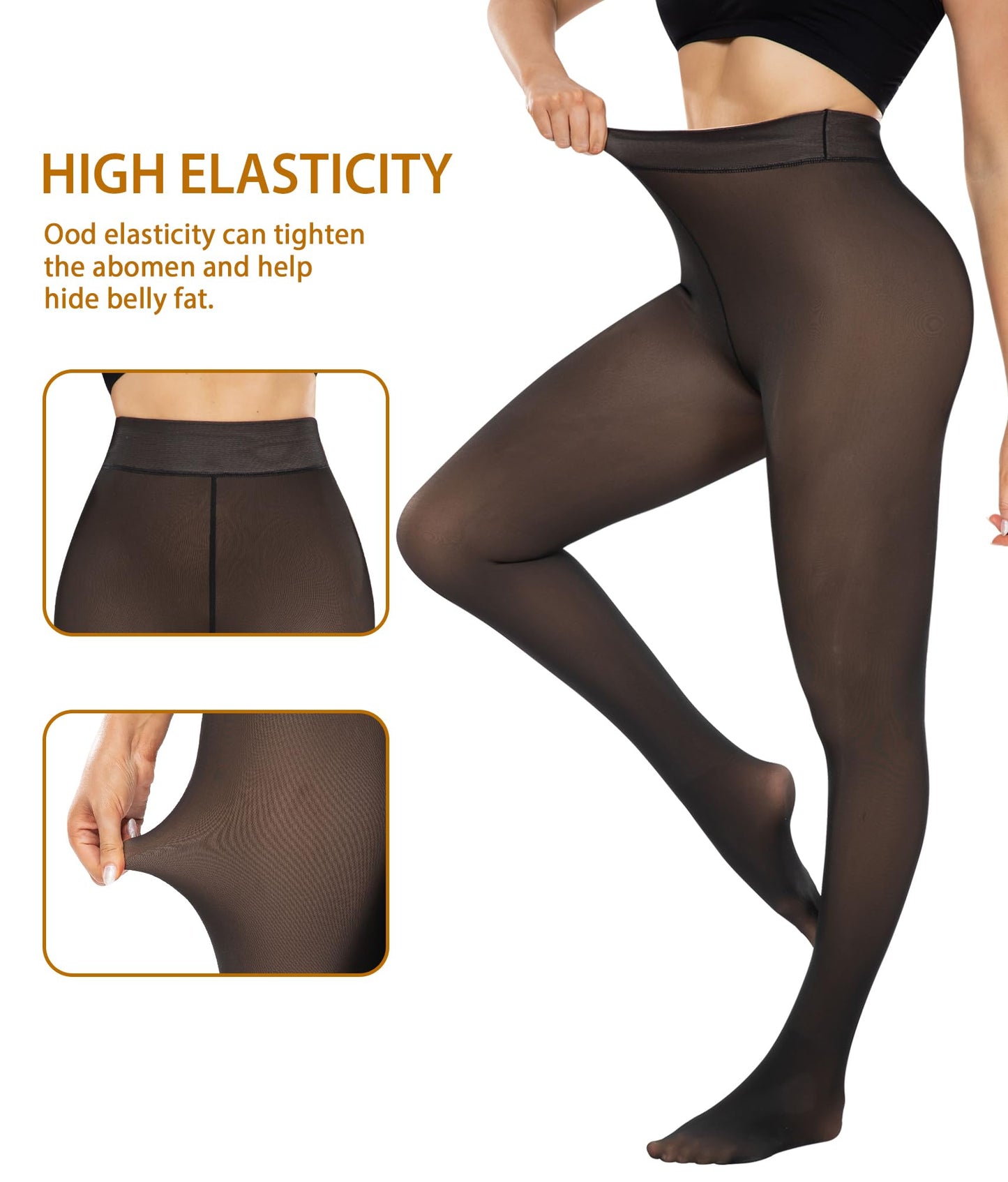 CHRLEISURE Women's Fleece Lined Tights - Fake Sheer Warm Pantyhose Thick Winter Leggings