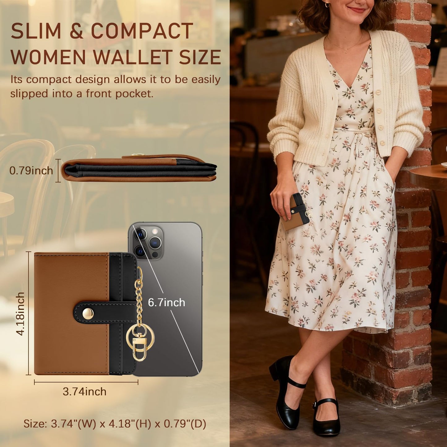 Black Cat Floral Rfid Women Wallet, Small Slim Thin Credit Card Wallet, PU Leather Bifold Cash Zipper Coin Pocket ID Window for Female Ladies Teen Girls Girly