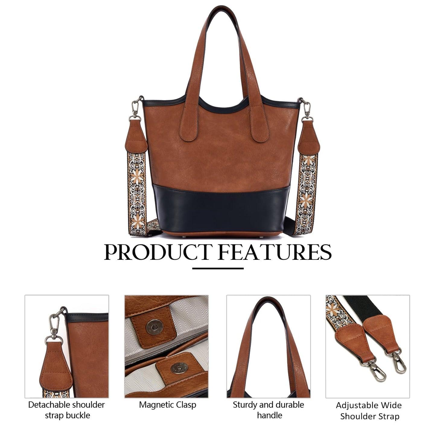 Top Handle Crossbody Bags for Women,Vegan Leather Bucket Purses for Women,Satchel Handbag with 2 Bottle Holder Pocket