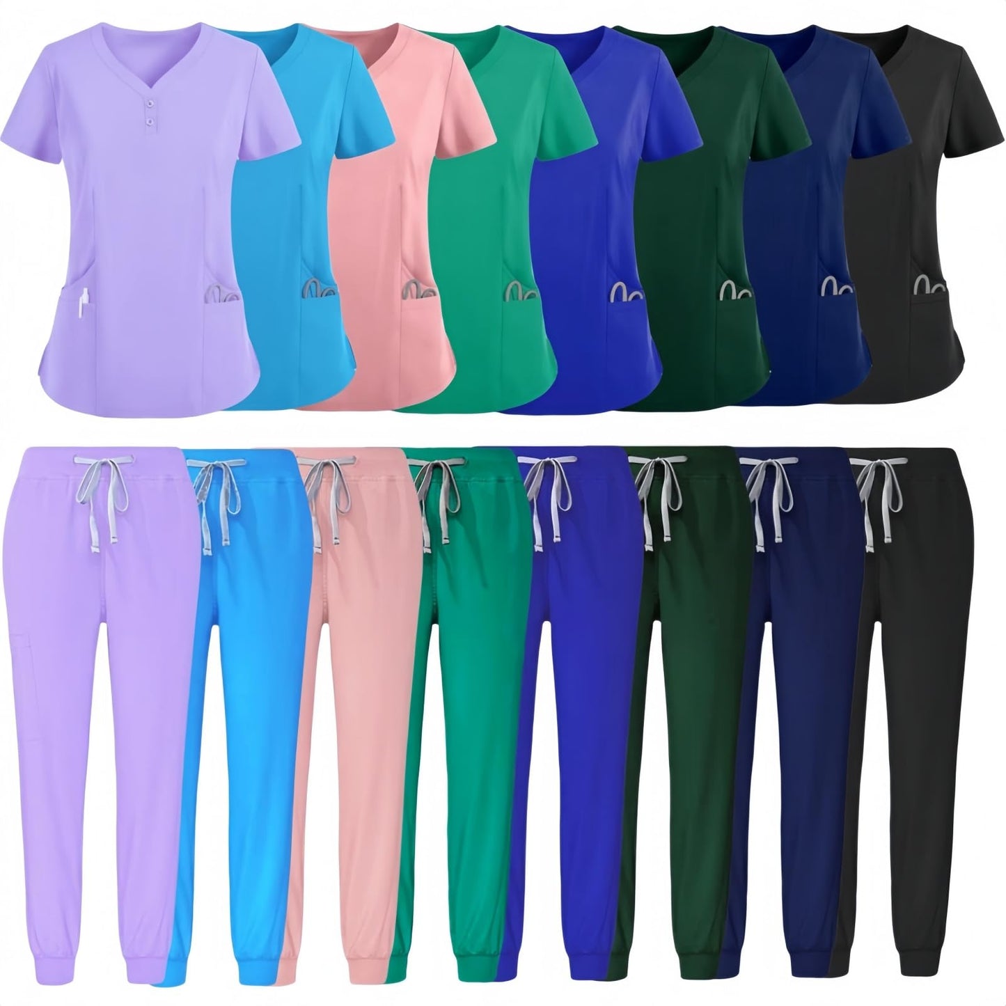 V-neck medical nurse uniform set, hospital work clothes, suitable for nurses, dentists, veterinarians，beautician