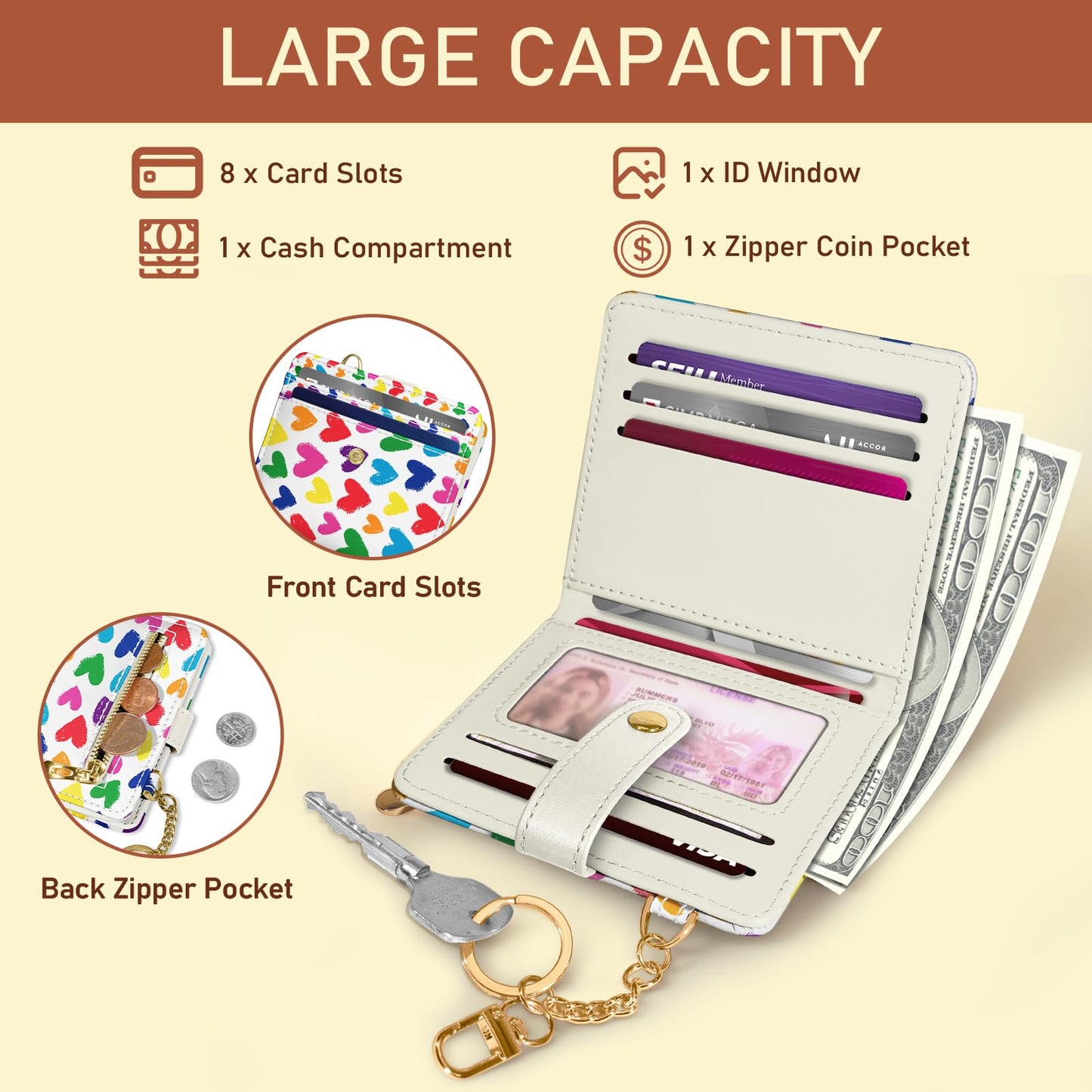 Black Cat Floral Rfid Women Wallet, Small Slim Thin Credit Card Wallet, PU Leather Bifold Cash Zipper Coin Pocket ID Window for Female Ladies Teen Girls Girly