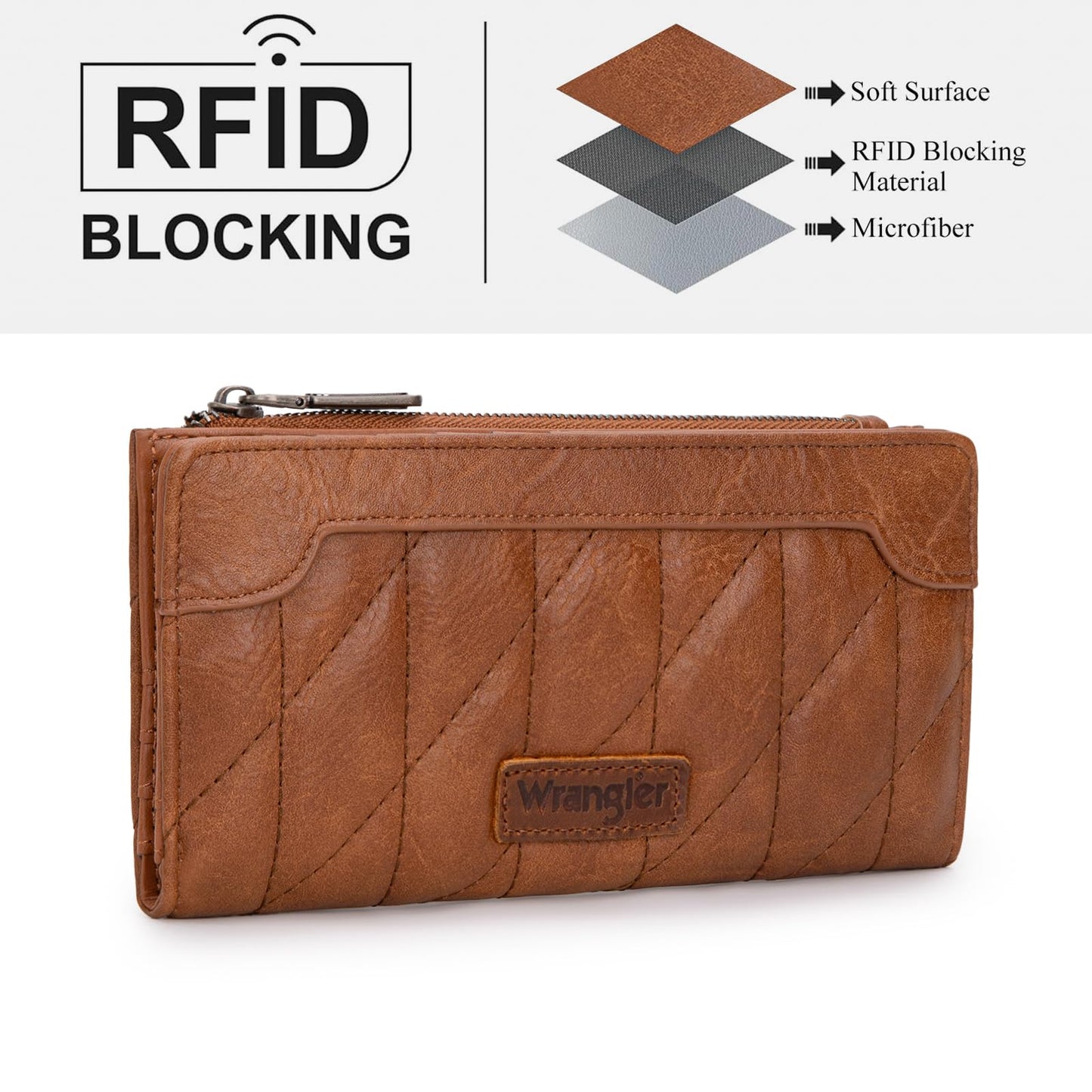 Wrangler Cow Print Wallets Womens Bifold Credit Card Wallet Women's Wallets, Card Cases & Money Organizers Brown Wallet for Women Ladies Female Cash Wallett with Smooth Zipper