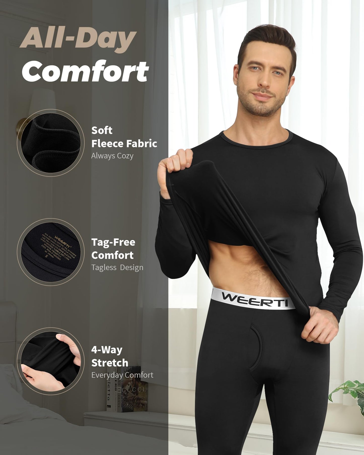 WEERTI Thermal Underwear for Men Long Johns with Fleece Lined Base Layer Men Cold Weather Top Bottom