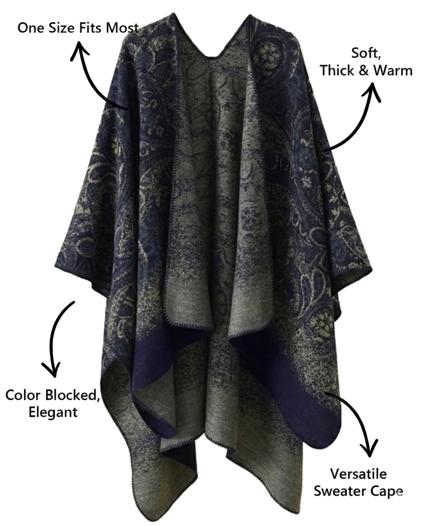 Bestshe Women's Boho Open Front Poncho Knitted Plaid Shawl Wrap Cape Tassel Cardigan Sweater